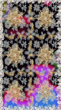 Kusursuz altın desen. Gri ve siyah renklerde altın elementlerle kusursuz desen. Raster doğulu süsü.