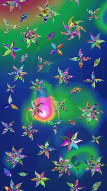 Raster illüstrasyonundaki çiçek desenli çizim. Düz Çiçek Elementleri Tasarımı. Renkli Bahar Teması eskiz kalıbı. Süslü kumaş deseni.