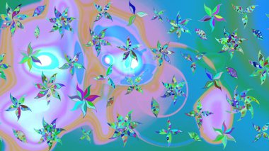 Çiçeksel elementlerle süslenmiş zarif raster dokusu. Küçük çiçekte hoş bir çiçek deseni var. Parlak çiçekli mavi ve nötr renkler üzerine soyut çizim deseni.