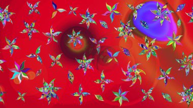 Raster illüstrasyonundaki çiçek desenli çizim. Güzel kumaş deseni. Kırmızı ve turuncu renklerde. Raster illüstrasyonu.