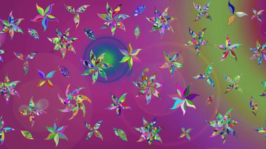 Mor ve yeşil renkte etnik çiçeklerle süslenmiş zarif bir eskiz şekli. Asya Tekstil 'inde Raster Çiçek İllüstrasyonu.