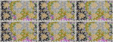 El yapımı dekoratif çerçeve, albüm kapağı, tebrik kartı, klasik Art deco tarzı. Altın karalama fantezi yapraklarından Raster soyut çiçek çelengi ve gri ve nötr renklerde çiçek..