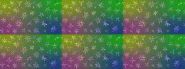 Raster illüstrasyonu. Yeşil ve mavi renklerde. Raster illüstrasyonundaki çiçek desenli çizim. Güzel kumaş deseni.