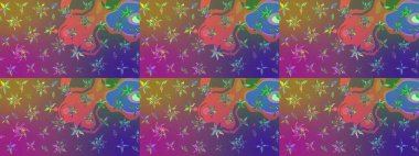 El çizimi çiçekli soyut çizim kalıbı. Mor ve mor renkli çiçekler. Raster illüstrasyonu.