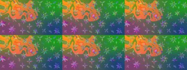 Raster illüstrasyonu. Asya tekstil tarzında. Yeşil ve mavi renkte çiçekler. Raster illüstrasyonu. Çiçek desenini çiz.