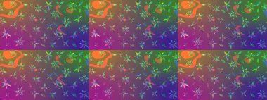 Sevgililer günü ve tebrik kartı konsepti için şık bir davetiye. Manzaralı çiçek deseni. Üst manzara, yumuşak mor ve yeşil renk tarzı. Çiçek kompozisyonu, el boyası, hassas şablon..