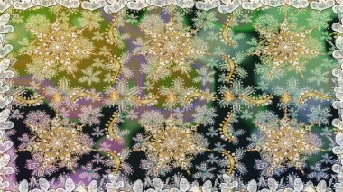 Damask arkaplanı. Barok tarzında altın çiçekli süs. Gri ve nötr renklerdeki altın element. Altın çiçekli, pürüzsüz desen.