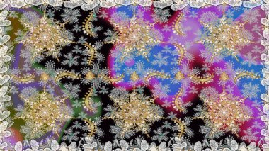 Kusursuz oryantal klasik altın desen. Gri ve nötr renklerde altın tekrarlayan elementler içeren Raster soyut arkaplanı.