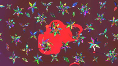 Kahverengi ve kırmızı renklerde. Raster illüstrasyonu. 3D çiçekler, çizim.