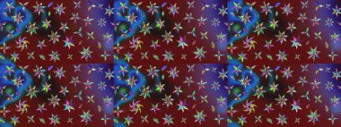 3D çiçekler, eskiz. Kahverengi ve kırmızı renklerde. Raster illüstrasyonu.