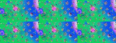 Çiçekli karalama şeklinde Raster çiçek deseni. Yumuşak, bahar çiçekli arka plan. Yeşil ve mavi renkte çiçekler.