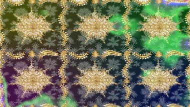 Paisley 'ler zarif çiçek desenli eskiz arka plan duvar kâğıdı çizimi klasik tarz, modern 3D çizgili sanat eseri altın ve yeşil desenli çiçek yaprakları ve süslemeleri..