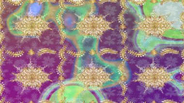 Raster illüstrasyonu. Tekrarlayan elementlerle soyut arkaplan oluşturun. Klasik altın desenli eskiz. Altın elementli nötr renkler üzerine altın çizim deseni.