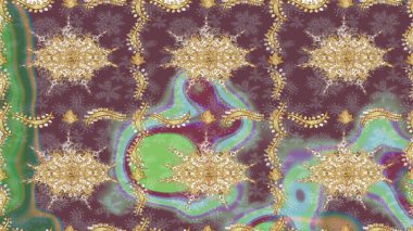 Tekrarlayan ögelerle soyut arkaplan çiz. Kahverengi ve altın desenli. Zarif raster klasik desen.