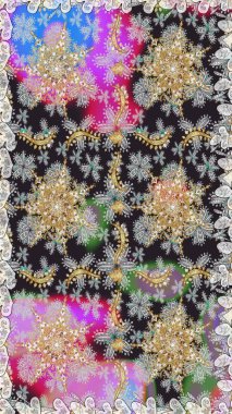 Gri renklerde, altın elementlerle kusursuz desen. Kusursuz altın desenli bukleler. Parlak dantel, stilize çiçekler, şal desenli. Doğu tarzı arabesk. Raster. Zarif altın deseni aç.