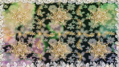 Kusursuz desenli altın elementler. Gri renkli Royal retro. Raster illüstrasyonu. Kart, duvar kağıdı, ambalaj ve tekstil için klasik tasarım. Klasik çiçek dokusu. Altın şablon.