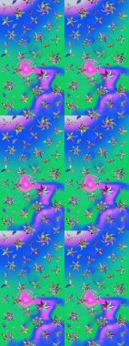 Eskiz arkaplan modeli. Yapraklı çiçekler ve mavi ve yeşil renkli papatya çiçekleri. Raster - stok.