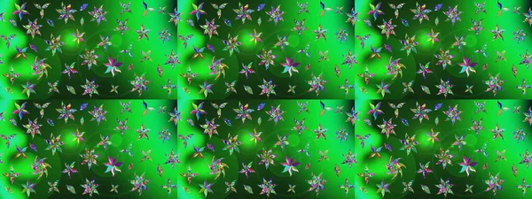 Üst manzara, yumuşak yeşil ve mavi renkli. Manzaralı çiçek deseni. Çiçek kompozisyonu, el boyası, hassas şablon. Sevgililer günü ve tebrik kartı konsepti için şık bir davet.