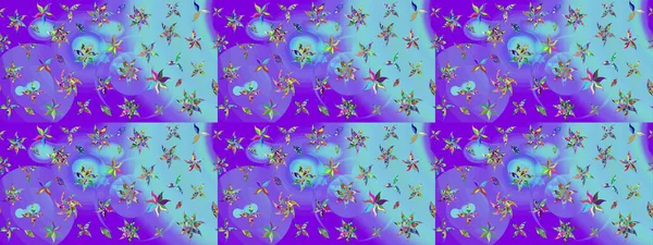 Soyut çiçek çizim kalıbı arka planı. Raster deseni. Raster illüstrasyonu. Mor ve mavi renklerde. Küçük çiçekte sevimli çiçek deseni var..