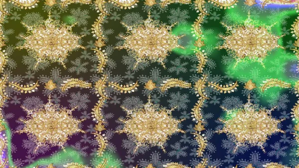 Paisley 'ler zarif çiçek desenli eskiz arka plan duvar kâğıdı çizimi klasik tarz, modern 3D çizgili sanat eseri altın ve yeşil desenli çiçek yaprakları ve süslemeleri..