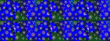 Mavi ve yeşil renkli çiçekler. Çiçekli karalama şeklinde Raster çiçek deseni. Yumuşak, bahar çiçekli arka plan.