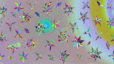 Düz Çiçek Elementleri Tasarımı. Renkli Yaz Temalı eskiz kalıbı. Tarafsız ve gri renklerde çiçekler. Raster illüstrasyonunda çiçek deseni çizimi.