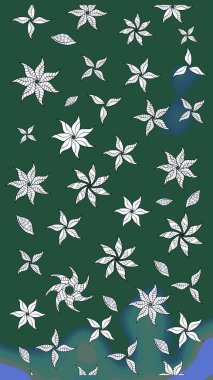 Yeşil ve nötr renklerde çiçekler. Hediye ambalaj kağıdı, tebrik kartları, posterler ve pankart tasarımı. Raster düz çiçek çizim deseni.