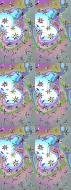 Tarafsız ve mavi kıvırcık çiçekler tarafsız ve mavi renklerde şekillenir. Raster illüstrasyonu. Klasik çiçek tasarım elementleri.