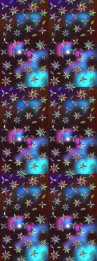 Çiçeksel elementlerle süslenmiş zarif raster dokusu. Küçük çiçekte hoş bir çiçek deseni var. Parlak çiçekli kahverengi ve mavi renkler üzerine soyut çizim deseni.