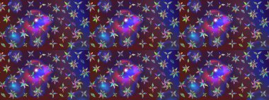 Çiçek desenli çizim. Raster illüstrasyonu. Raster illüstrasyonu. Asya tekstil tarzında. Mor ve mor renkte çiçekler.