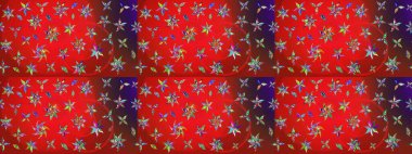 Raster illüstrasyonundaki çiçek desenli çizim. Kırmızı ve kahverengi renkte çiçekler.