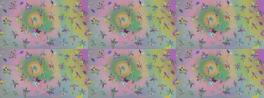 Üzerinde gelincikler ve vadi zambakları olan renkli çiçek desenli nakış deseni. Tekstil tasarımı için doğal ve yeşil renklerde geleneksel halk çiçekleri buketi.