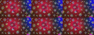 Raster illüstrasyonu. El çizimi çiçekli soyut çizim kalıbı. Kırmızı ve kahverengi renkte çiçekler.