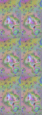 Raster illüstrasyonu. Raster deseni. Soyut çiçek çizim kalıbı arka planı. Küçük çiçekteki sevimli çiçek deseni. Tarafsız ve yeşil renklerde.