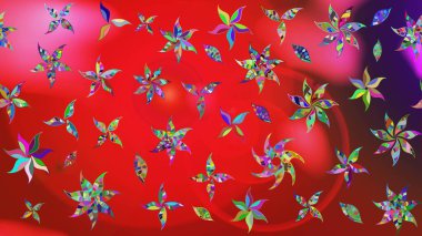 Raster illüstrasyonundaki çiçek desenli çizim. Düz Çiçek Elementleri Tasarımı. Kırmızı ve pembe renkte çiçekler. Renkli Bahar Teması çizim şablonu.