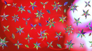 Düz Çiçek Elementleri Tasarımı. Süslü kumaş deseni. Raster illüstrasyonundaki çiçek desenli çizim. Renkli Bahar Teması çizim şablonu.