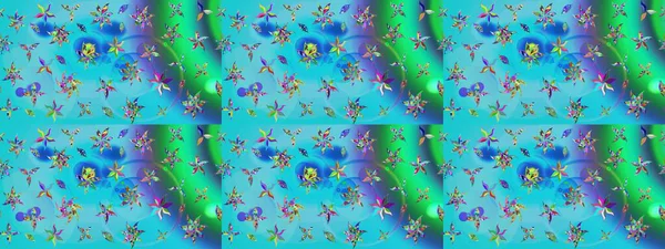 Çizim çiçek deseni duvar kâğıdı olarak kullanılabilir. Mavi ve yeşil renkli çiçekler. Raster illüstrasyonu.