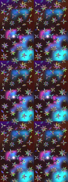 Çiçeksel elementlerle süslenmiş zarif raster dokusu. Küçük çiçekte hoş bir çiçek deseni var. Parlak çiçekli kahverengi ve mavi renkler üzerine soyut çizim deseni.