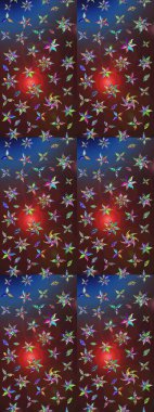 Raster düz çiçek çizim deseni. Hediye ambalaj kağıdı, tebrik kartları, posterler ve pankart tasarımı. Kahverengi ve mor renkte çiçekler.