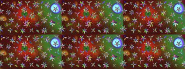 Çiçek ve yapraklı çiçek deseni. Küçük çiçekli şirin bir desen. Raster illüstrasyonu.