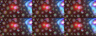 Nakış desenli çiçek deseni. Renkli grunge, soyut arkaplanı kolonya ve mor çiçeklerle süslüyor. İzler, kumaş, duvar kağıtları, tekstil için raster dokusu.