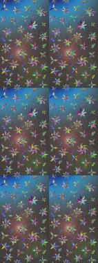 Mavi ve gri renkler. El çizimi, soyut ve süslü elementler. Yaz çiçekleri teması. Suluboya resim taklit Raster çizimi. Klasik çiçekler..