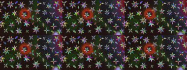 Renkli etnik çiçeklerle süslenmiş zarif bir eskiz şekli. Asya Tekstil 'inde Raster Çiçek İllüstrasyonu.