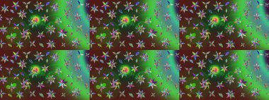 Elle çizilmiş çiçek desenli Raster çizimi. Tekstil, kumaş, ambalaj, hatıra defteri için hoş bir çiçek arkaplanı. Çocuksu tasarım. Yeşil ve kahverengi arkaplanda.