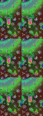 Raster illüstrasyonundaki çiçek desenli çizim. Suluboya tarzında yeşil ve kahverengi renkte çiçekler.