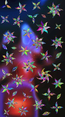 El çizimi çiçekli soyut çizim kalıbı. Raster illüstrasyonu. Renkli çiçekler.