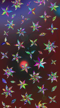 Raster düz çiçek çizim deseni. Hediye ambalaj kağıdı, tebrik kartları, posterler ve pankart tasarımı. Renkli çiçekler.