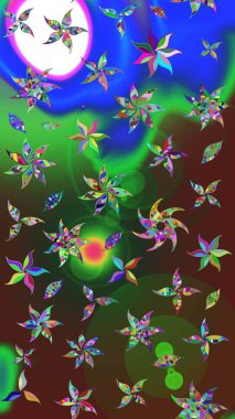 Yeşil ve mavi çiçekli eskiz deseni, suluboya çiçek deseni, sevimli çiçek, duvar kağıdı, kart veya kumaş için fayanslı. Raster - stok.