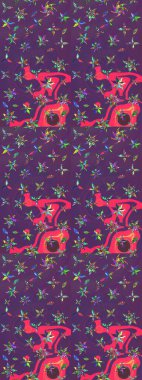 Raster Çiçek İllüstrasyonu güzel tekstil. Mor ve mor renkli etnik çiçeklerle zarif bir eskiz..