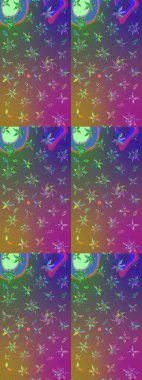 Hediye ambalaj kağıdı, tebrik kartları, posterler ve pankart tasarımı. Raster düz çiçek çizim deseni. Mor ve yeşil renkte çiçekler.